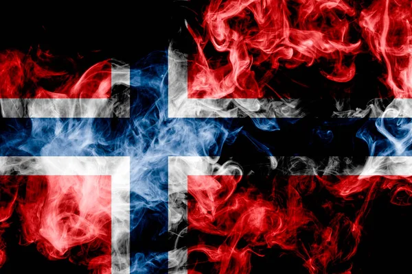 Bandeira Nacional Noruega Fumaça Colorida Grossa Fundo Isolado Preto — Fotografia de Stock