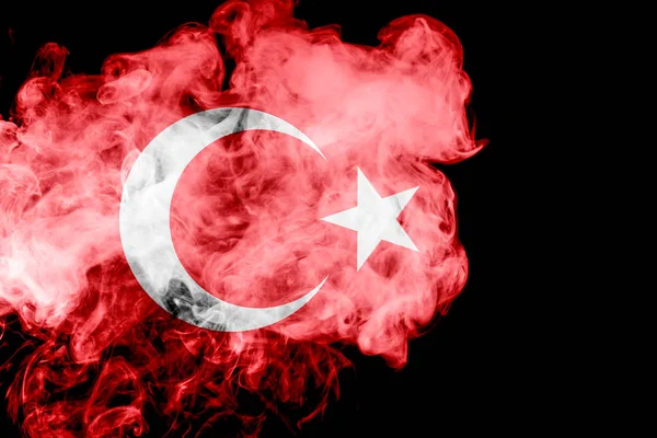 Nationalflagge Der Türkei Aus Dickem Farbigen Rauch Auf Schwarzem Isoliertem — Stockfoto