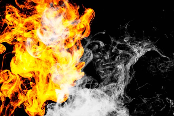 Feuerflammen Hintergrund Dichter Feuriger Rauch Auf Schwarzem Isoliertem Hintergrund Hintergrund — Stockfoto