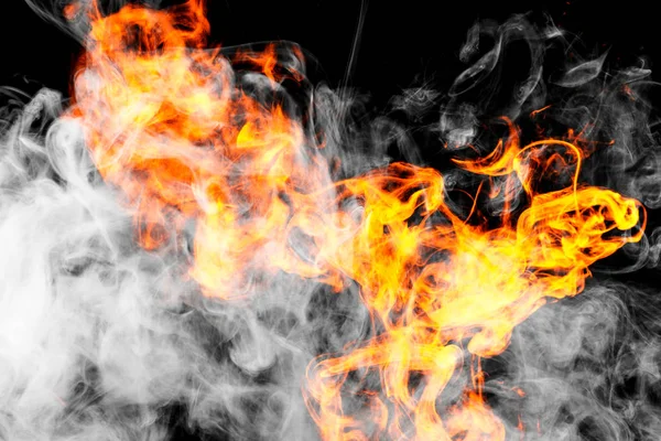 Φωτιά Φλόγες Φόντο Σύννεφο Φλογερό Καπνού Πάνω Μαύρο Φόντο Απομονωμένες — Φωτογραφία Αρχείου