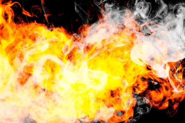 Yangın Arka Plan Alevler Yoğun Ateşli Duman Bir Siyah Arka — Stok fotoğraf