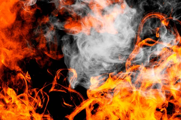Husté Ohnivé Plameny Kouř Černém Pozadí Izolované Pozadí Kouřové Vape — Stock fotografie
