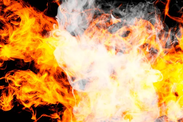 Fire Flames Background Dense Fiery Smoke Black Isolated Background Background — Stock Photo, Image