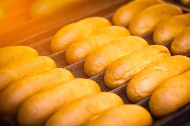 Sosis ile taze lezzetli çörekler Close-Up yalan düz r