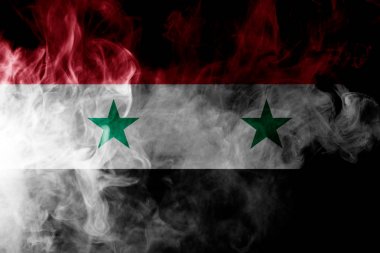 Suriye ulusal bayrak üzerinden kalın siyah bir izole arka plan üzerinde duman renkli