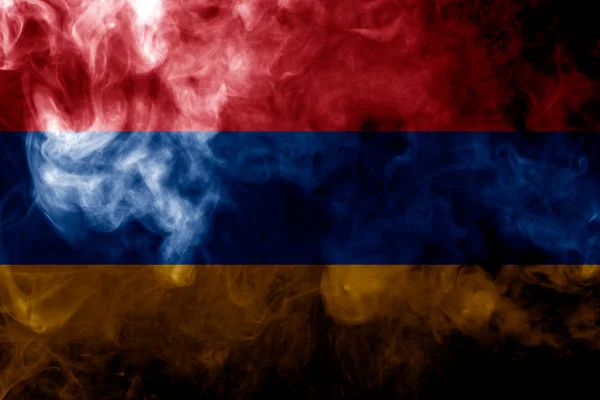 Εθνική Σημαία Της Αρμενίας Από Χοντρό Χρωματιστό Καπνού Πάνω Μαύρο — Φωτογραφία Αρχείου