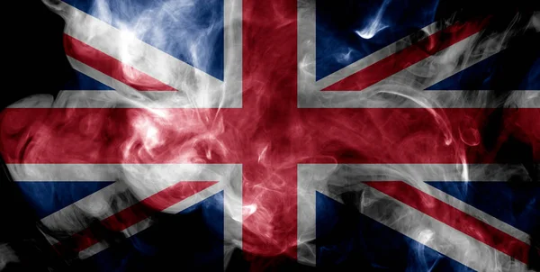 Flaga Narodowa Wielkiej Brytanii Grubości Kolorowy Dym Czarnym Tle Białym — Zdjęcie stockowe