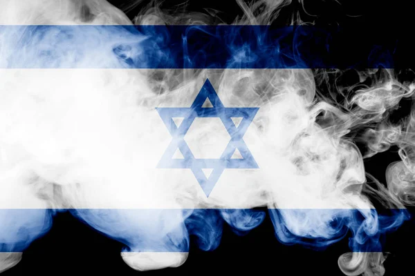 Εθνική Σημαία Του Ισραήλ Από Χοντρό Χρωματιστό Καπνού Πάνω Μαύρο — Φωτογραφία Αρχείου