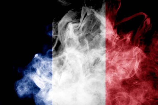 Bandeira Nacional França Fumaça Colorida Grossa Fundo Isolado Preto — Fotografia de Stock