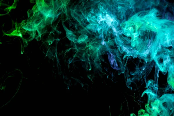 Dense Green Blue Multicolored Smoke Black Isolated Background — Stock Photo, Image