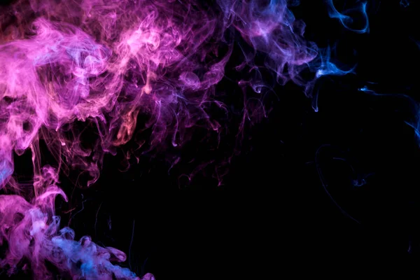 Dense Multicolored Smoke Blue Purple Colors Black Isolated Background — Stock Photo, Image