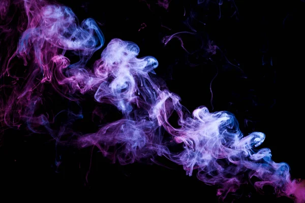 Hustý Kouř Vícebarevné Modré Fialové Barvy Černém Pozadí Izolované — Stock fotografie