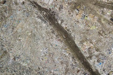 Helikopter dron vurdu. Hava fotoğrafçılığı modern kentsel çöplük gibi. Kentin ekolojik çevre kirletici enkaz bir sürü düzenli depolama