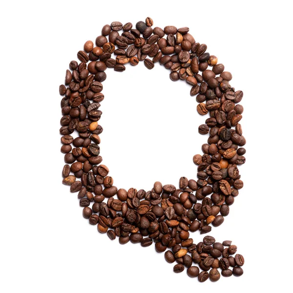 Letter English Alphabet Freshly Roasted Cocoa Beans White Isolated Background — Stock Fotó