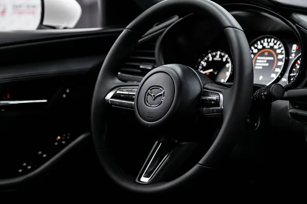 Novosibirsk Russia Settembre 2019 Mazda Black Luxury Car Interior Cruscotto — Foto Stock