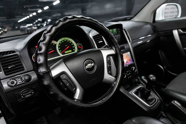 Novosibirsk Rússia Setembro 2019 Chevrolet Captiva Carro Luxo Preto Interior — Fotografia de Stock