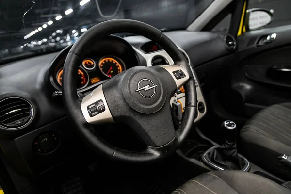 Novosibirsk Rusko Září 2019 Opel Corsa Black Luxury Car Interiér — Stock fotografie