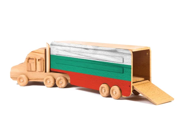 Close Wooden Toy Truck Painted National Flag Bulgaria Concept Export — Stockfoto