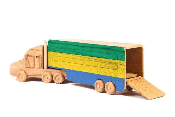 Close Wooden Toy Truck Painted National Flag Gabon Concept Export — Stockfoto