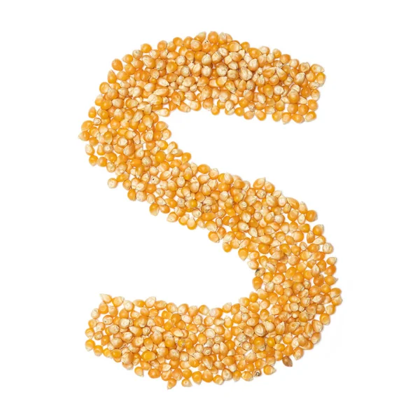Letter English Alphabet Yellow Dry Corn White Isolated Background Food — Stock Photo, Image