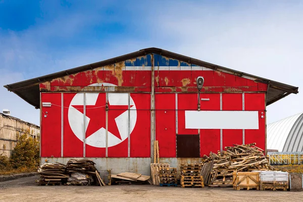 Közelkép Észak Koreai Nemzeti Zászló Festett Fém Falra Egy Nagy — Stock Fotó