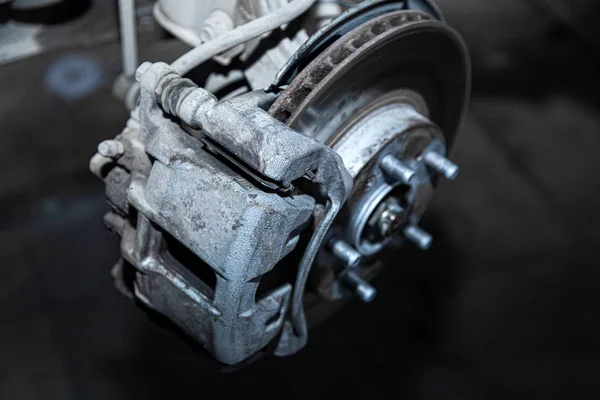 Close Car Hub Brake Caliper Brake Pads Brake Disc Wheel — Stock Photo, Image