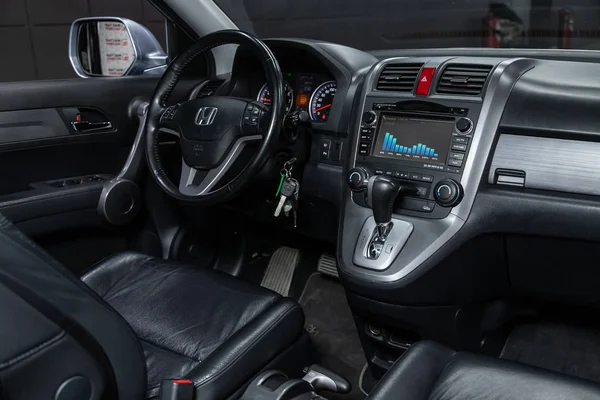 Novosibirsk Ryssland Oktober 2019 Honda Lyxbil Interiör Ratt Växelspak Multimediasystem — Stockfoto