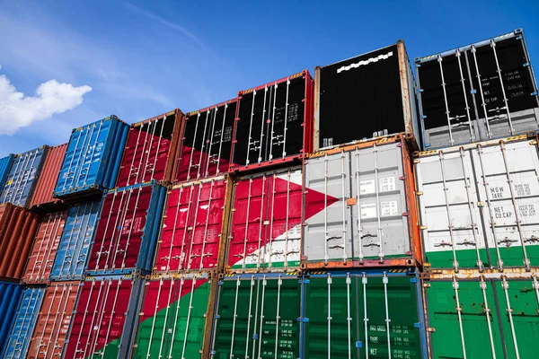 National Flag Jordan Large Number Metal Containers Storing Goods Stacked — Stock Photo, Image