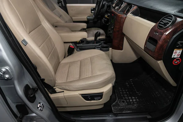 Novosibirsk Rússia Outubro 2019 Land Rover Discovery Carro Luxo Interior — Fotografia de Stock