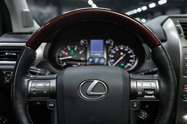 Nowosybirsk Rosja Października 2019 Lexus Gx460 Wnętrze Samochodu Czarną Kierownicą — Zdjęcie stockowe