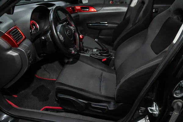 Novosibirsk Rusia Octubre 2019 Subaru Impreza Coche Lujo Interior Volante — Foto de Stock