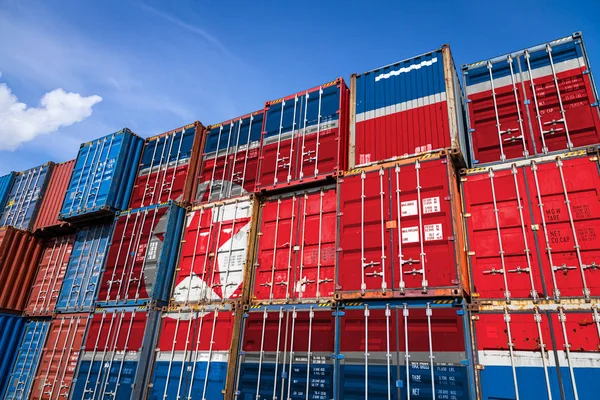 National Flag North Korea Large Number Metal Containers Storing Goods — Stock Photo, Image