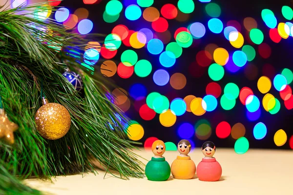 Wooden Multi Colored Boys Girls Toys Look Christmas Tree Rejoice — ストック写真