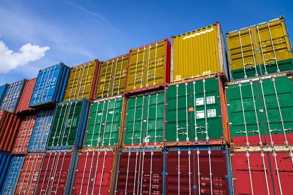 National Flag Lithuania Large Number Metal Containers Storing Goods Stacked — Stock Photo, Image