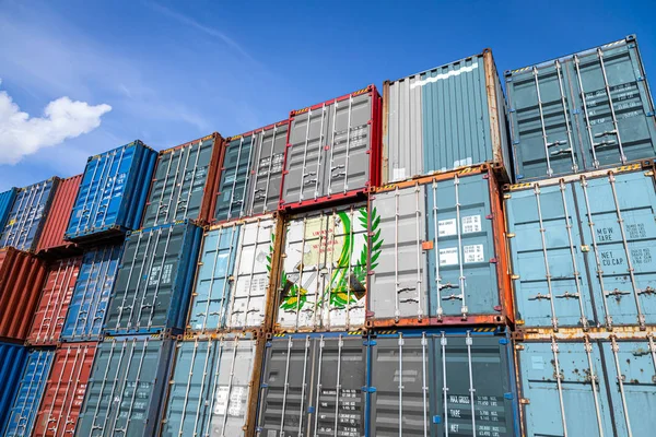 National Flag Guatemala Large Number Metal Containers Storing Goods Stacked — Stock Photo, Image