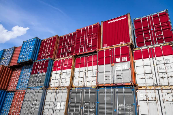 National Flag Indonesia Large Number Metal Containers Storing Goods Stacked — Stock Photo, Image