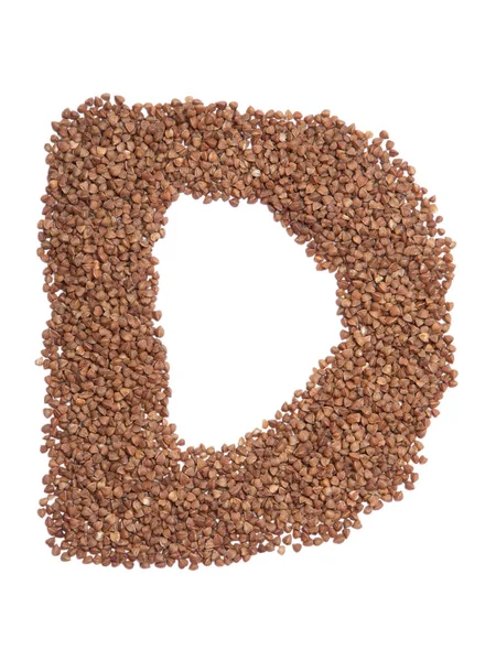 Letter English Alphabet Brown Dry Buckwheat White Isolated Background Food — Stock Photo, Image