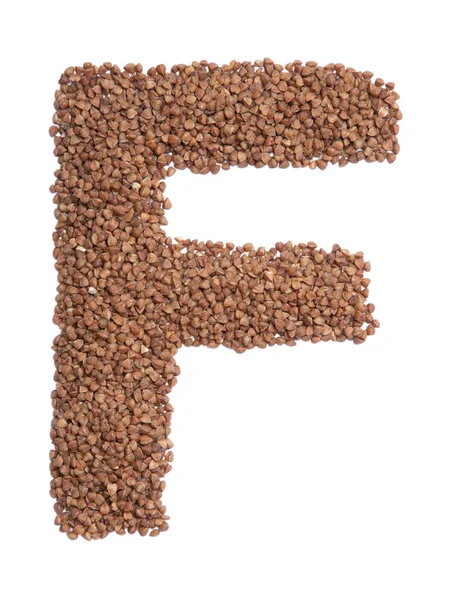 Letter English Alphabet Brown Dry Buckwheat White Isolated Background Food — Stock Photo, Image