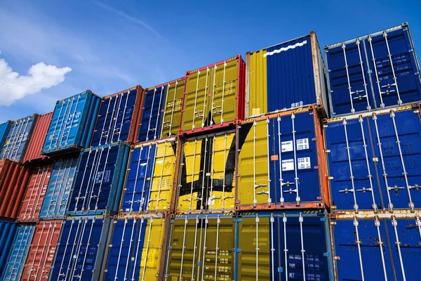 National Flag Barbados Large Number Metal Containers Storing Goods Stacked — Stock Photo, Image