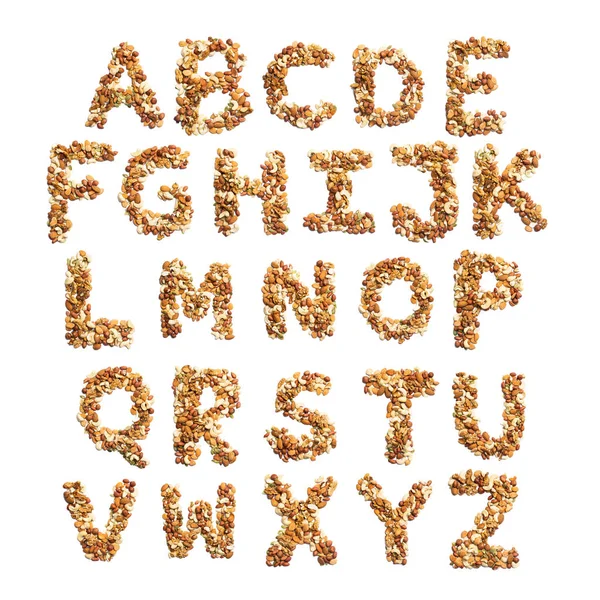 Alphabet Anglais Mélange Noisettes Amandes Noix Arachides Noix Cajou Graines — Photo