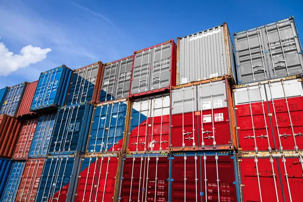 Nationale Vlag Van Chili Een Groot Aantal Metalen Containers Voor — Stockfoto