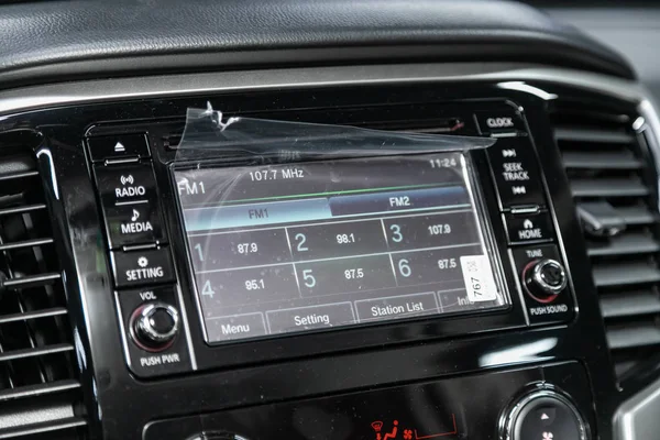 Novosibirsk Rusko Říjen 2019 Mitsubishi L200 Audio Stereo Systém Rádio — Stock fotografie