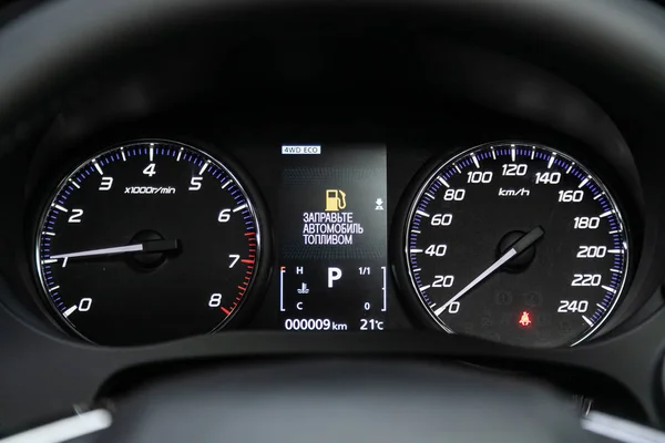 Novosibirsk Russia October 2019 Mitsubishi Outlander Close Dashboard Speedometer Tachometer — Stock Photo, Image