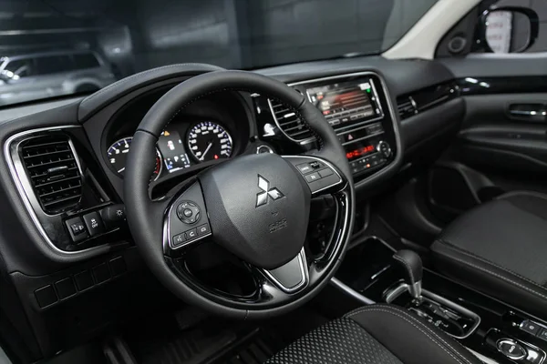 Novosibirsk Ρωσία October 2019 Mitsubishi Outlander Black Luxury Car Interior — Φωτογραφία Αρχείου