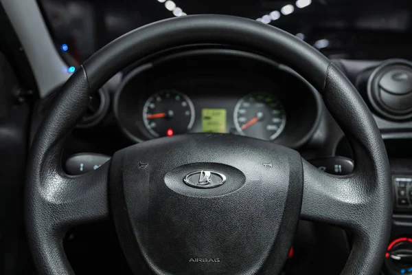 Novosibirsk Russia October 2019 Lada Granta Black Car Interior Dashboard — Stock Photo, Image