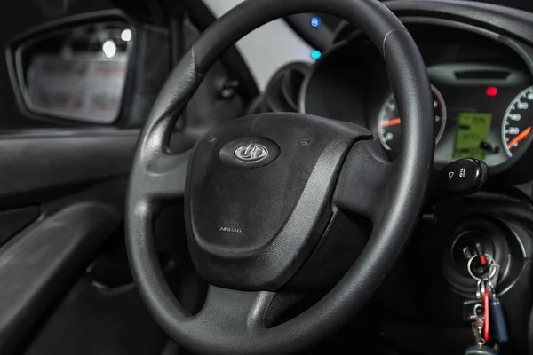 Novosibirsk Rusia Octubre 2019 Lada Granta Black Car Interior Tablero —  Fotos de Stock