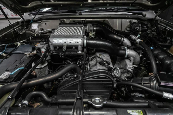 Novosibirsk Ρωσία Οκτωβρίου 2019 Nissan Patrol Close Detail Car Engine — Φωτογραφία Αρχείου