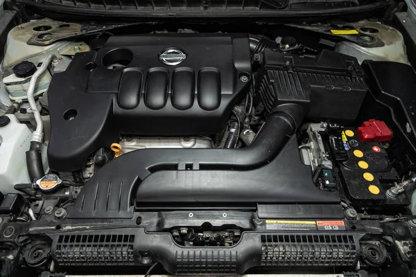 Novosibirsk Ρωσία Οκτωβρίου 2019 Nissan Teana Close Detail Car Engine — Φωτογραφία Αρχείου