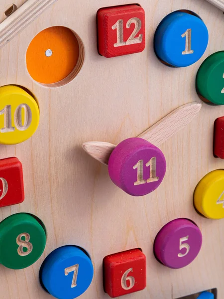 Close Multi Colored Wooden Clock Children Toy — ストック写真