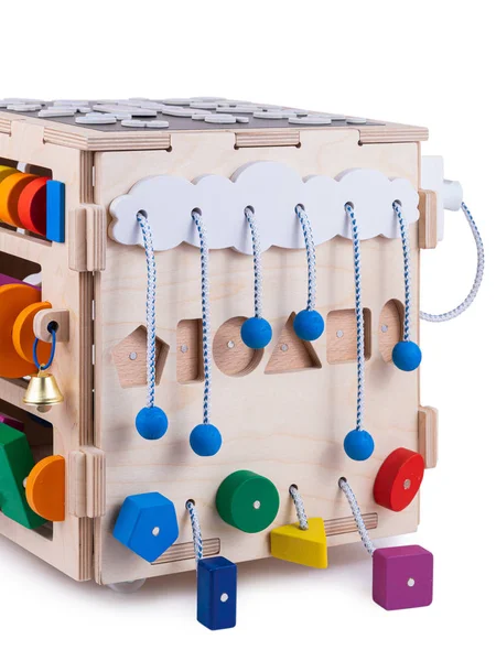 Drewniany Zajęty Dom Deska Zabawka Edukacyjna Dla Dzieci Dzieci Białym — Zdjęcie stockowe